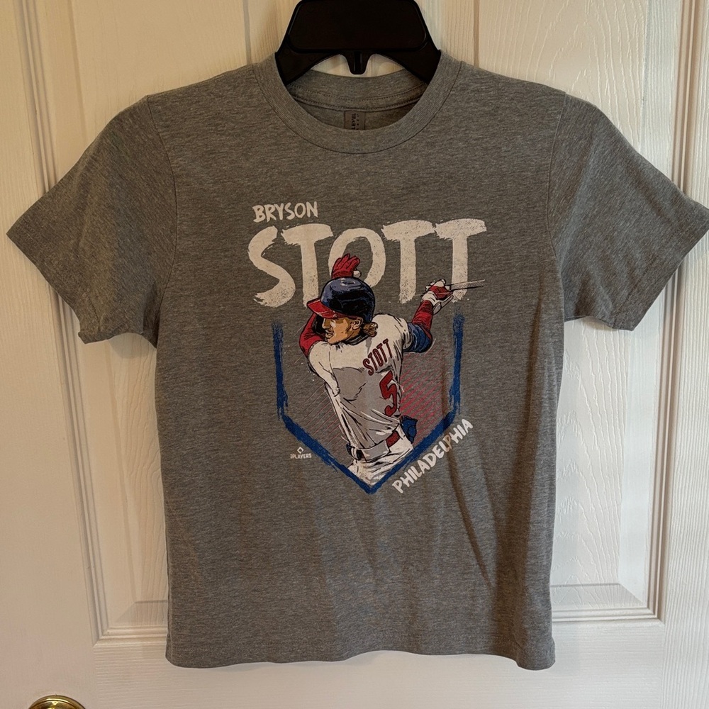 Next Level Apparel Gray Kids Baseball Tee with Player Graphic